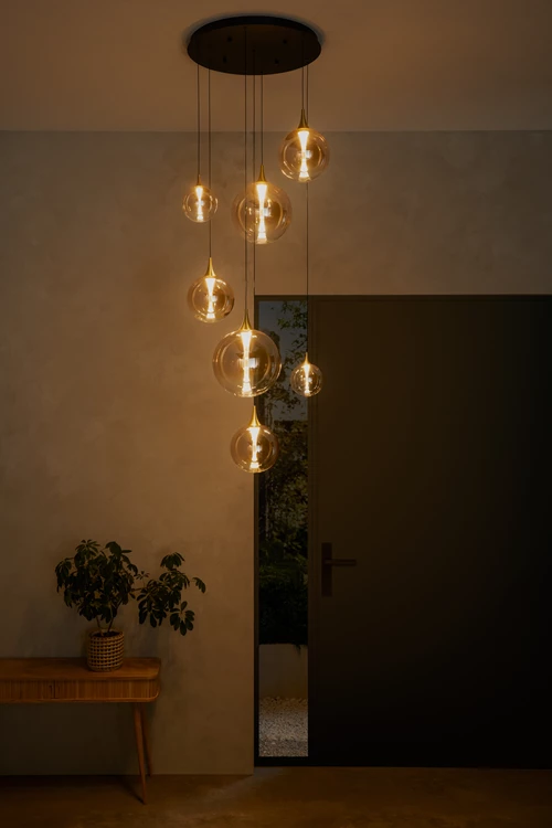 Lucide GISELA - Pendelleuchten - Ø 84 cm - LED Dim. - 2700K - Mit austauschbarem LED-Modul - Amber - Premium - Atmosphäre 1
